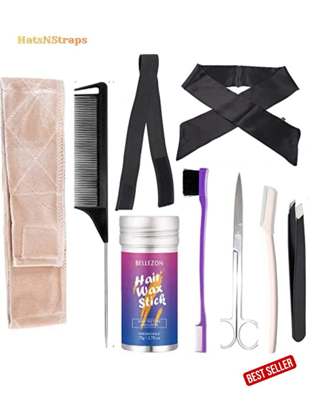 Wig Kit for Lace Front Wigs Beginners 9 Pieces Wax Stick Edge Brush Razor